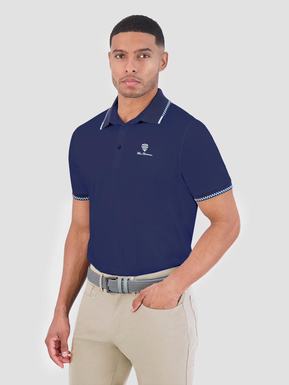 Ben Sherman Checker Rib Air Pique Sports Fit Polo Shirts Navy | JEZH40695