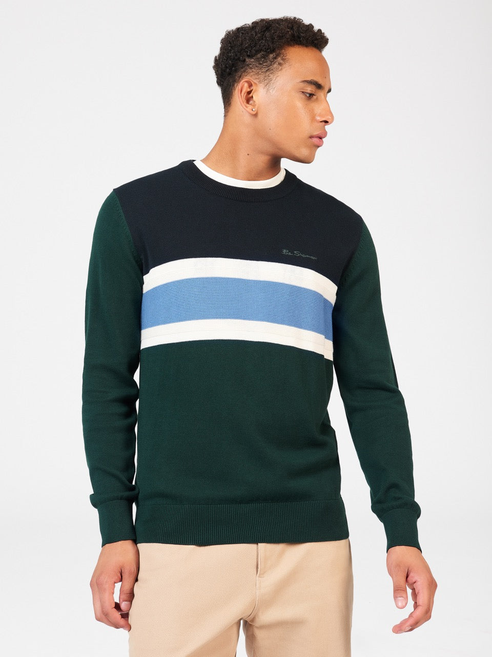 Ben Sherman Chest Stripe Crewneck Knitwear Dark Green | SRIX49638