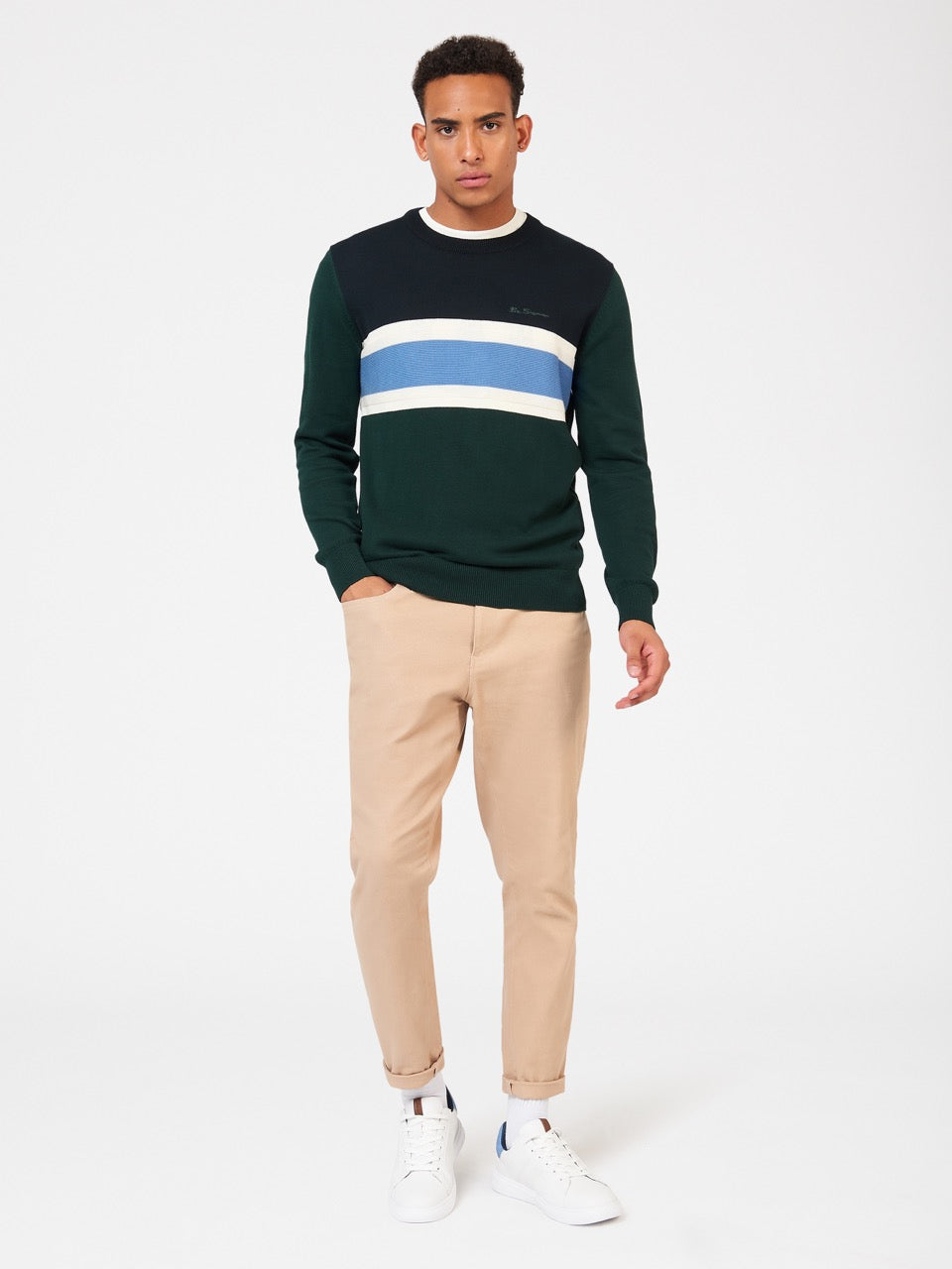 Ben Sherman Chest Stripe Crewneck Knitwear Dark Green | SRIX49638