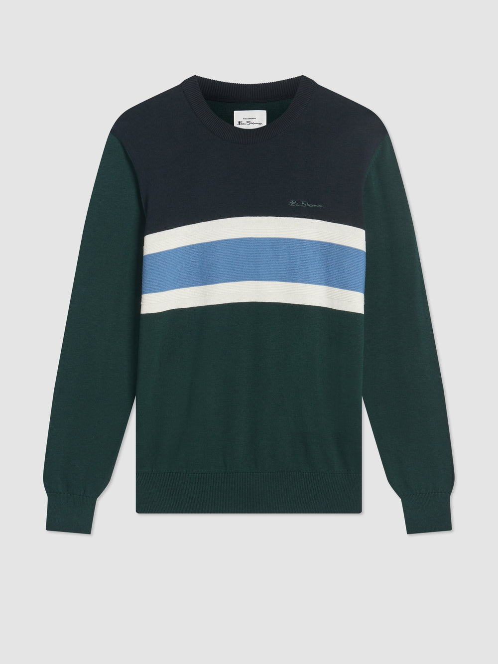 Ben Sherman Chest Stripe Crewneck Knitwear Dark Green | SRIX49638