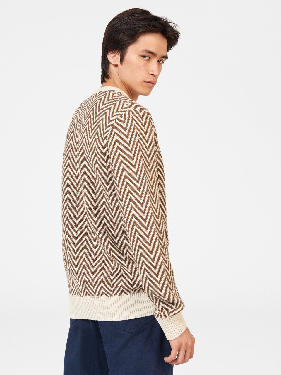 Ben Sherman Chevron Jacquard Crewneck Knitwear White | MGTD61379