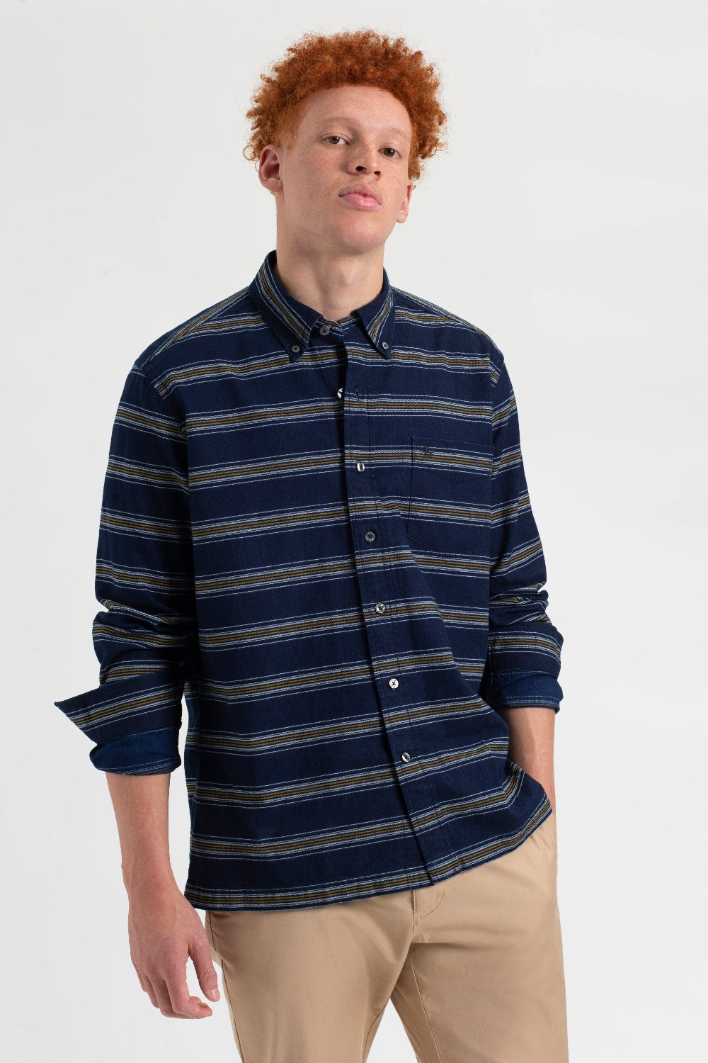 Ben Sherman Dalston Blues Long Sleeve Indigo Stripe Shirts Indigo | XPOA19485