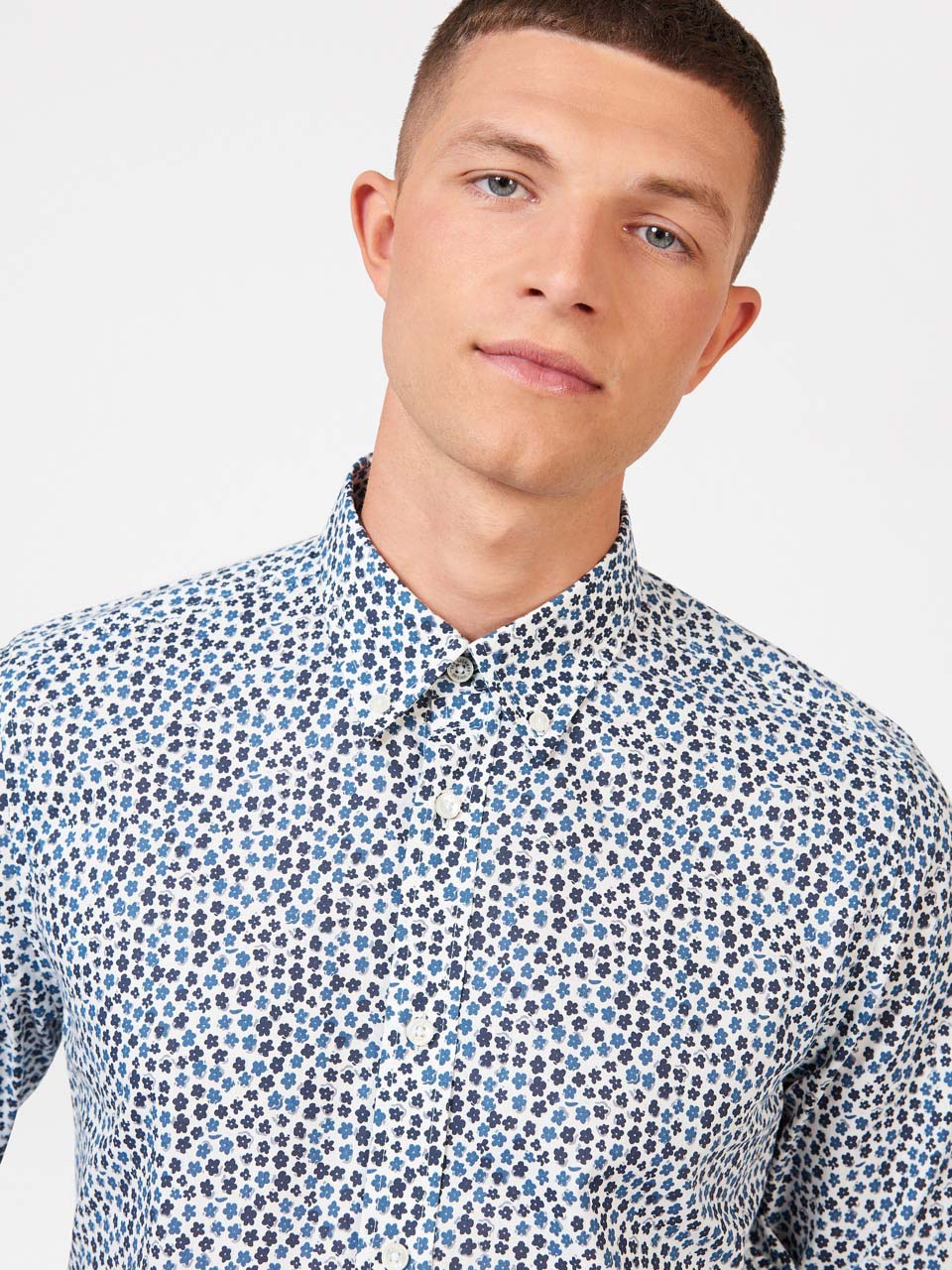 Ben Sherman Ditsy Floral Print Long Sleeve Shirts White | GXWQ74839