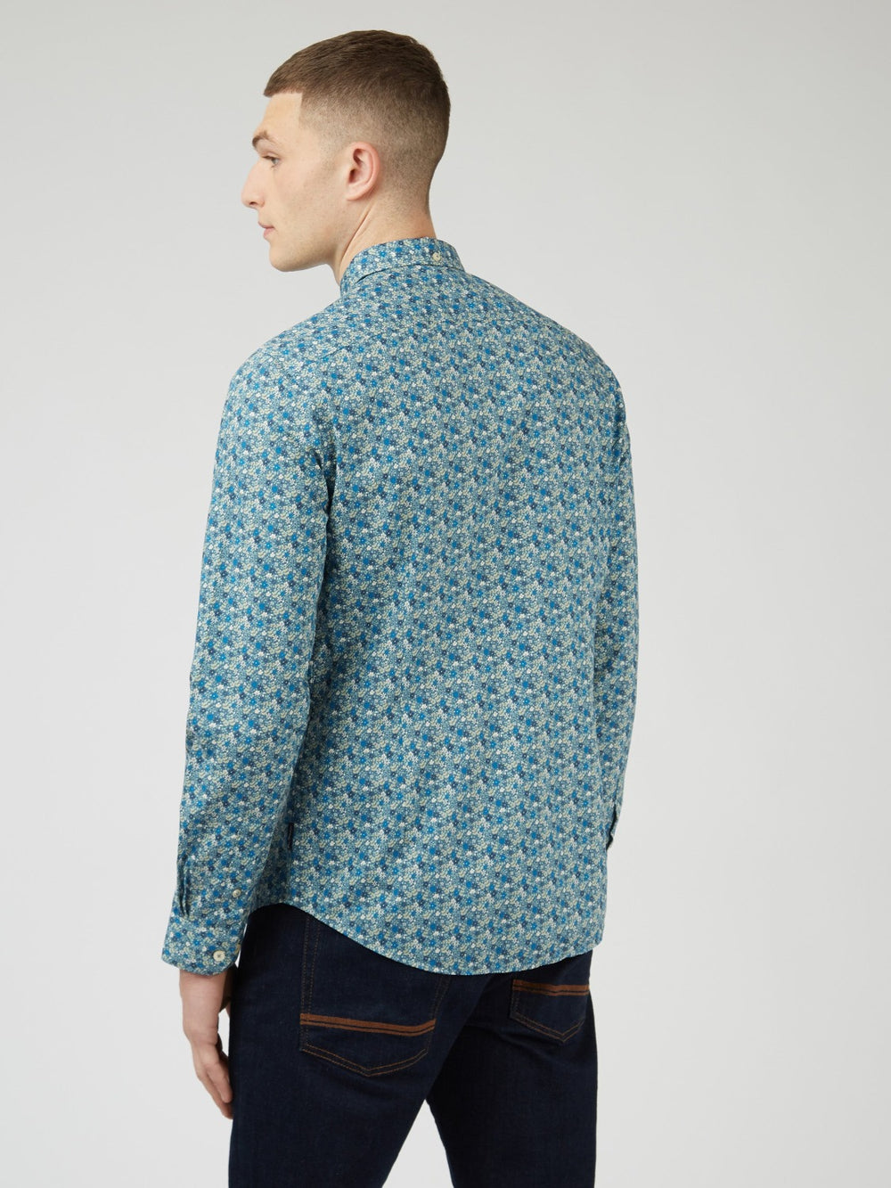 Ben Sherman Floral Print Long-Sleeve Shirts Blue Grey | DXNS25360