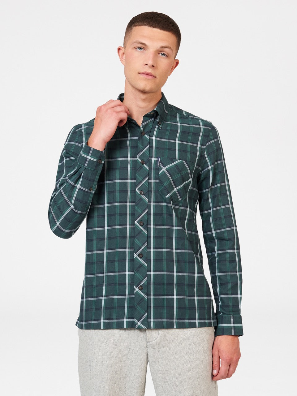 Ben Sherman Grid Check Shirts Green | KWJL26537