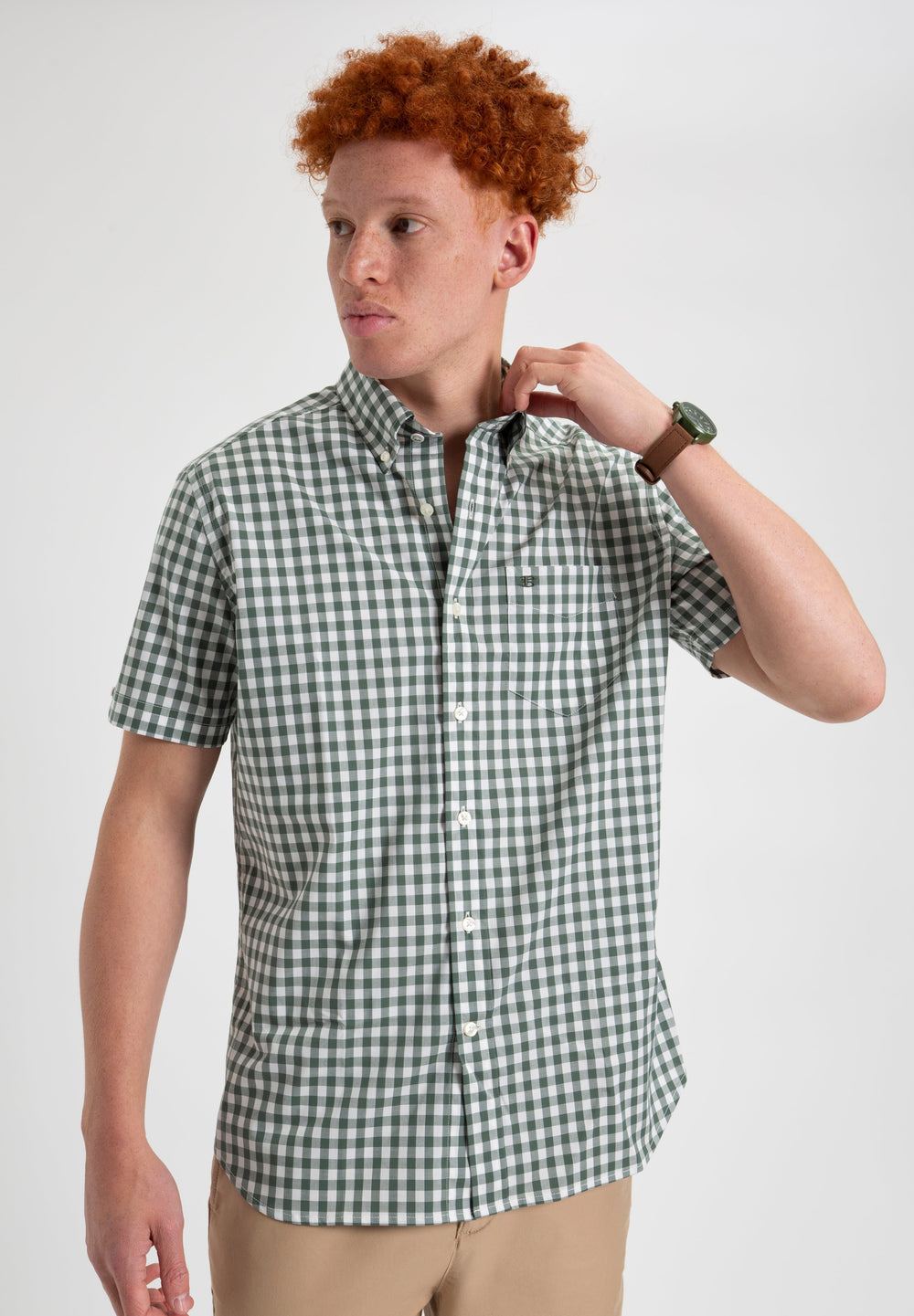 Ben Sherman House Poplin Gingham Shirts Olive | SYAX73508