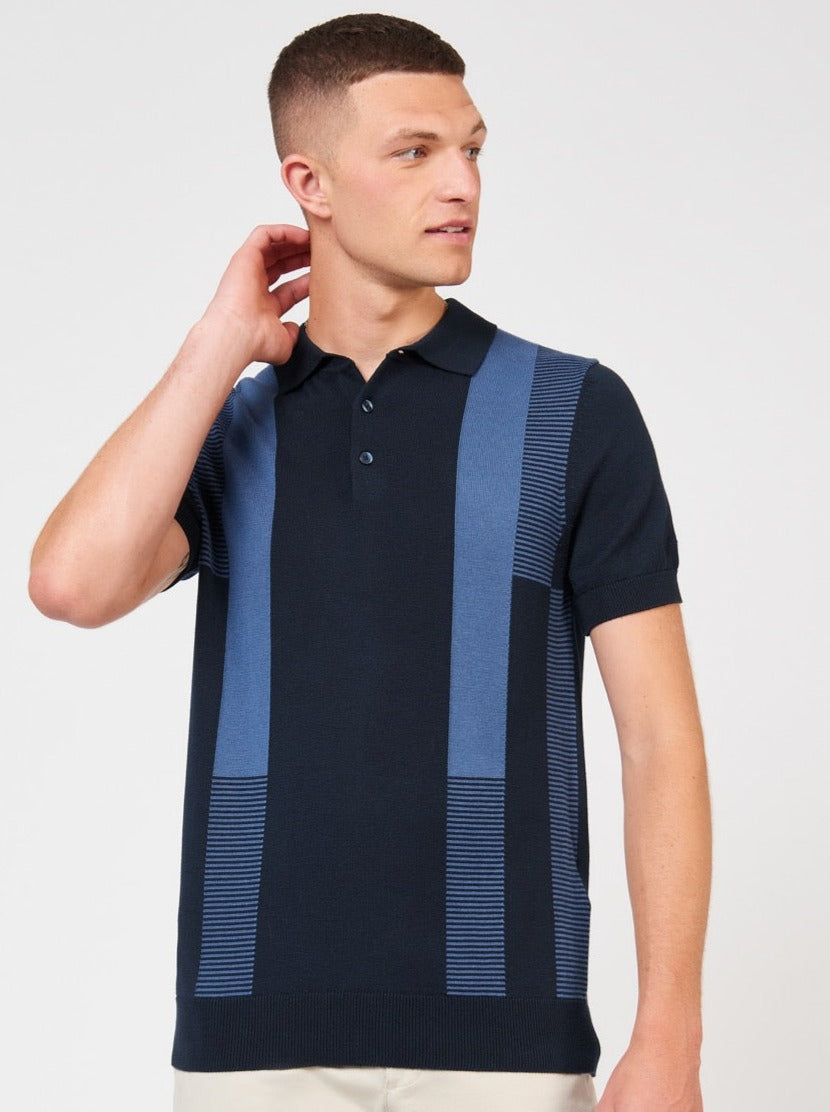 Ben Sherman Intarsia Stripe Polo Neck Sweaters Navy | AKXE72081