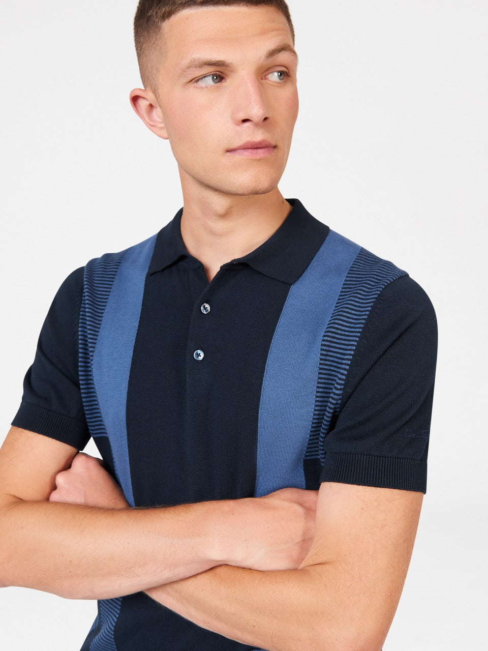 Ben Sherman Intarsia Stripe Polo Neck Sweaters Navy | AKXE72081