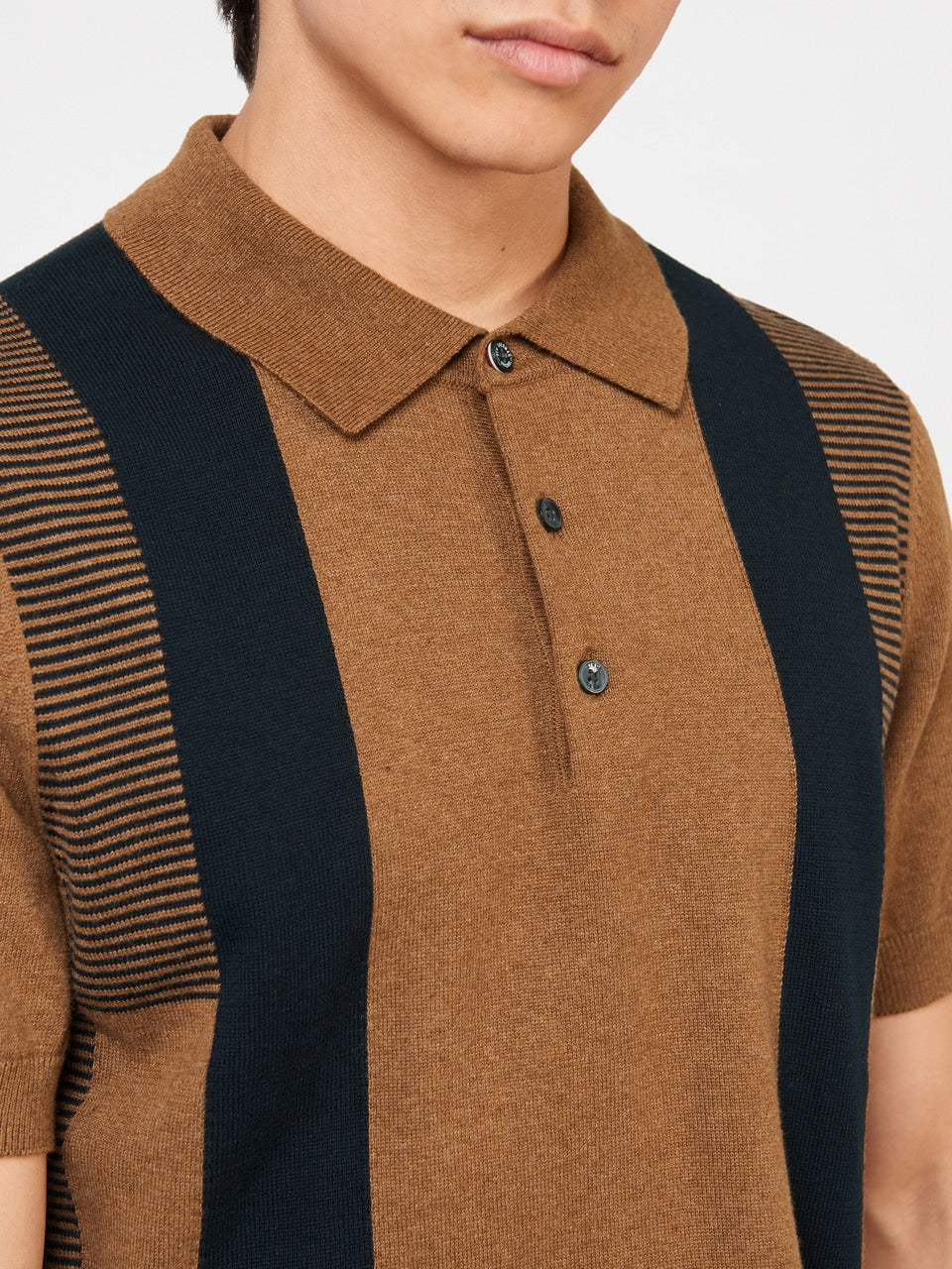 Ben Sherman Intarsia Stripe Polo Neck Sweaters Brown | ICMT74695