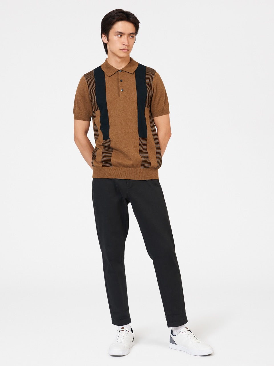 Ben Sherman Intarsia Stripe Polo Neck Sweaters Brown | ICMT74695