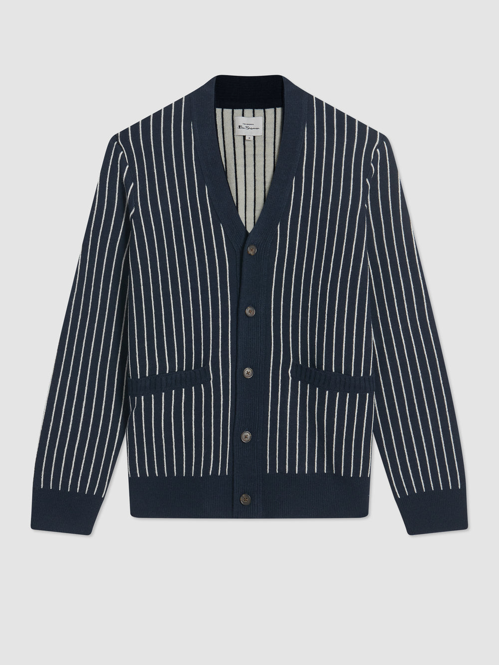 Ben Sherman Jacquard Stripe Cardigan Knitwear Navy | KGRJ74356