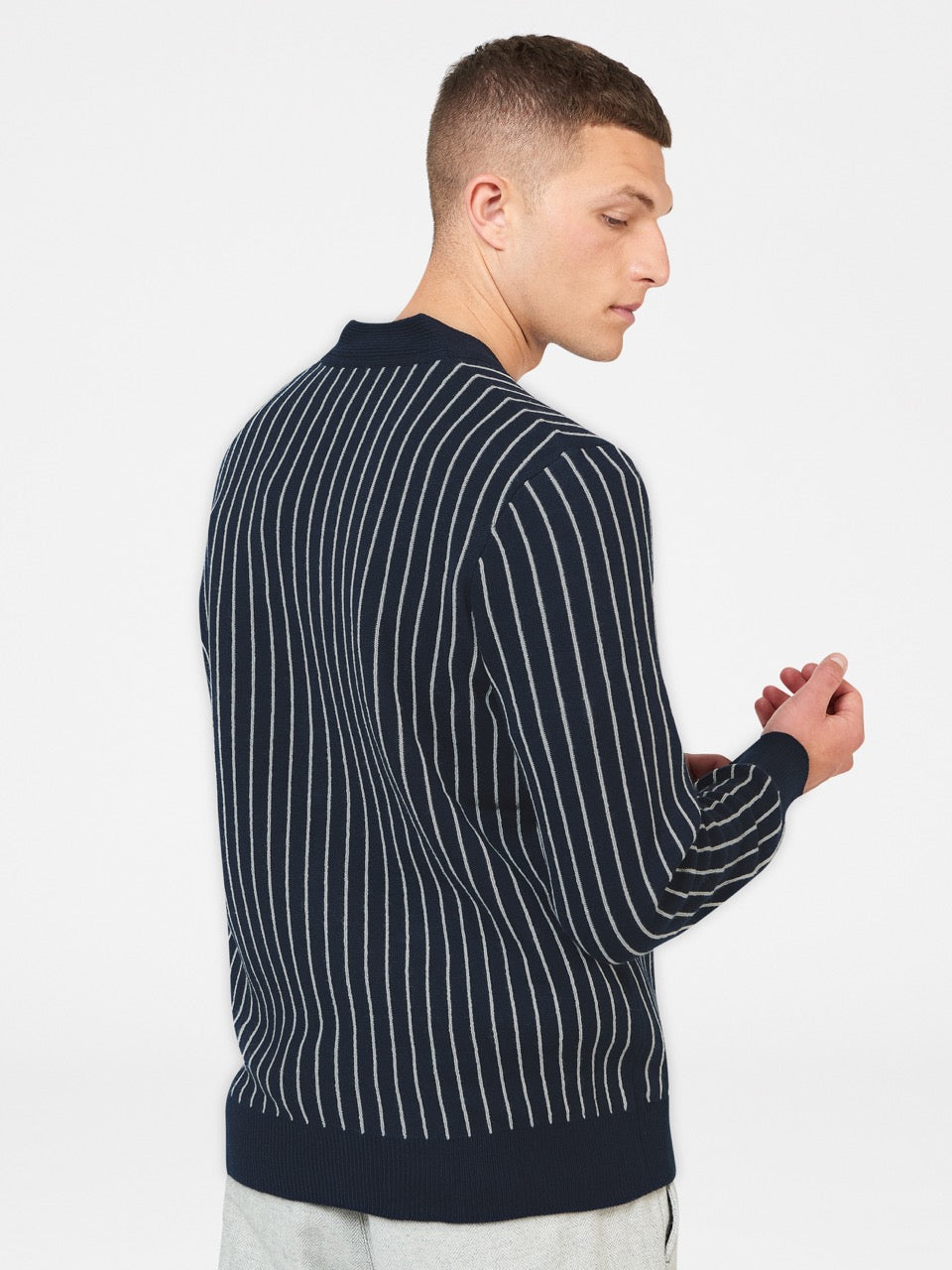 Ben Sherman Jacquard Stripe Cardigan Knitwear Navy | KGRJ74356