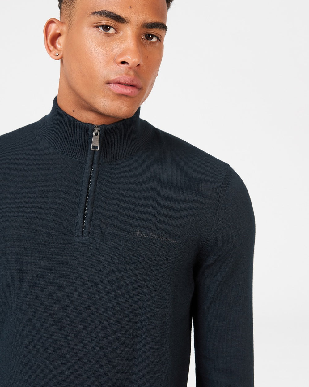 Ben Sherman Merino Half-Zip Knitwear Black | DKHE97624