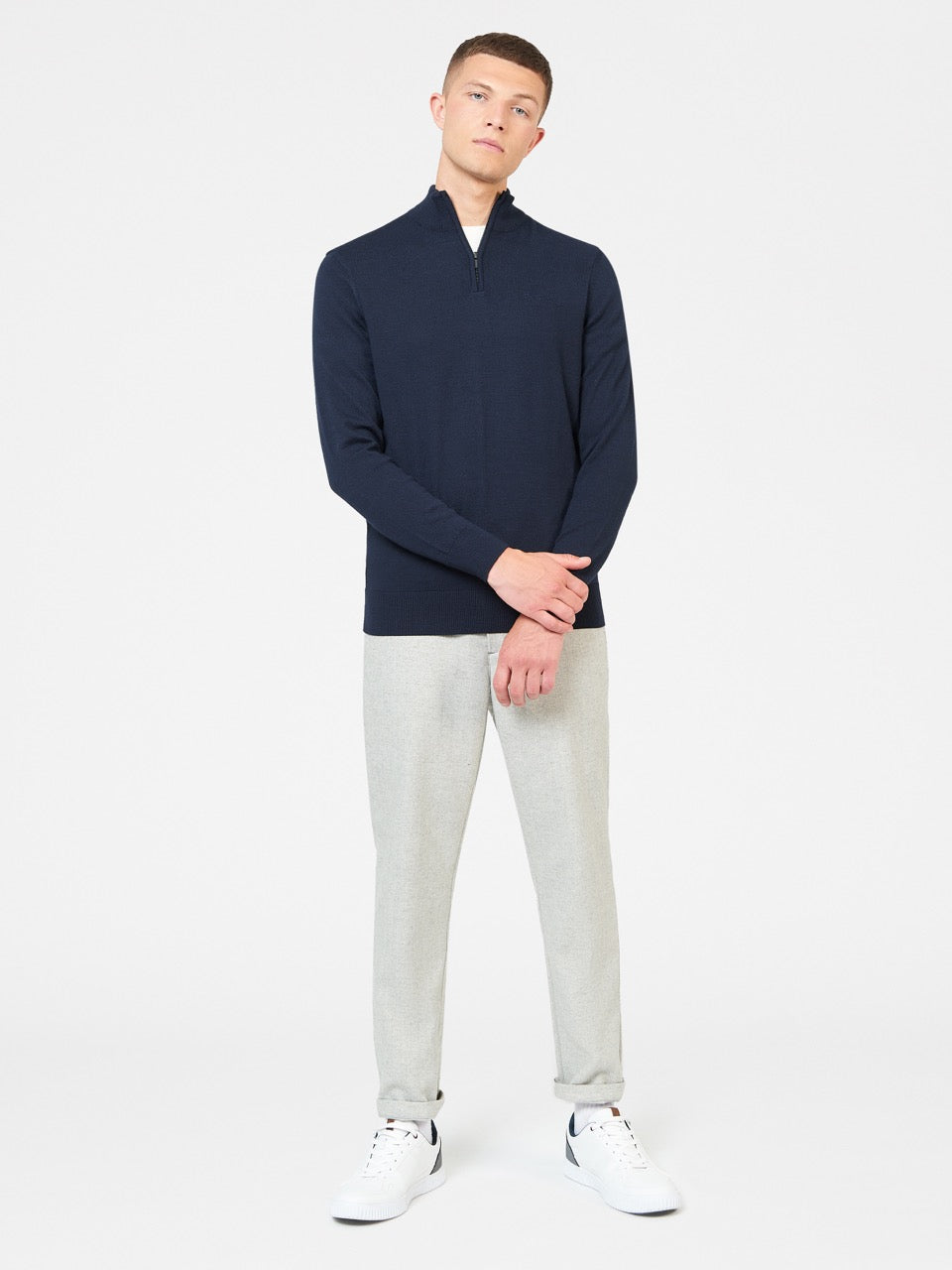 Ben Sherman Merino Half-Zip Knitwear Navy | JSAT31849