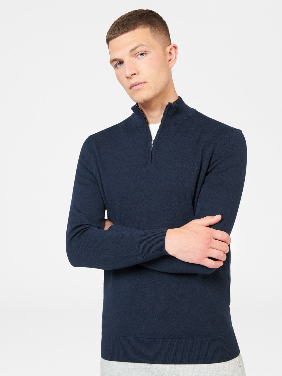 Ben Sherman Merino Half-Zip Knitwear Navy | JSAT31849