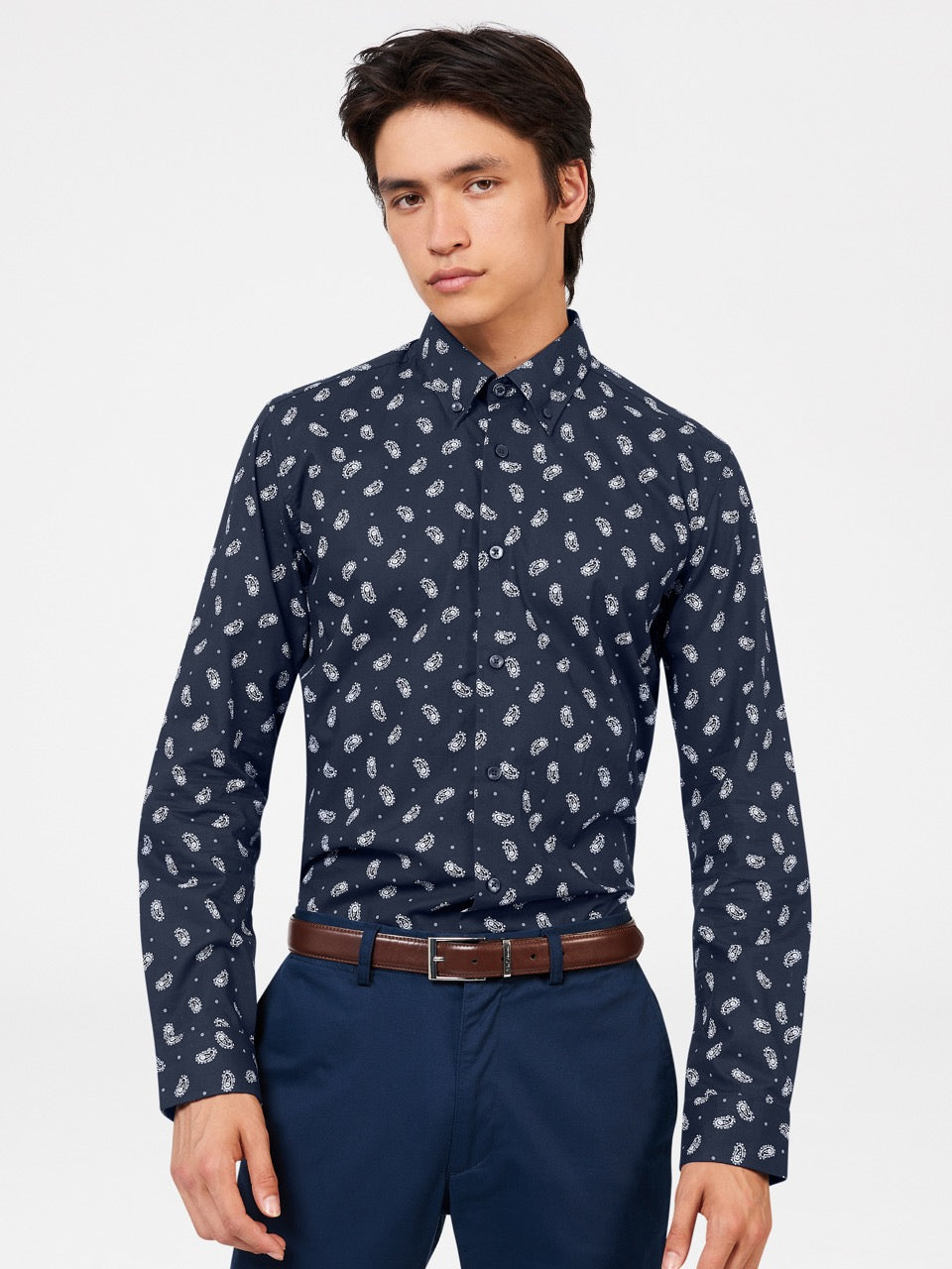 Ben Sherman Micro Paisley Shirts Navy | MDHZ60354