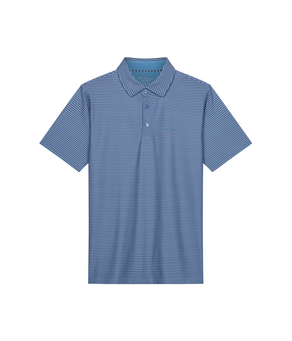 Ben Sherman Mini Stripes Tech Jersey Sports Fit Polo Shirts Azure | IUTY10573