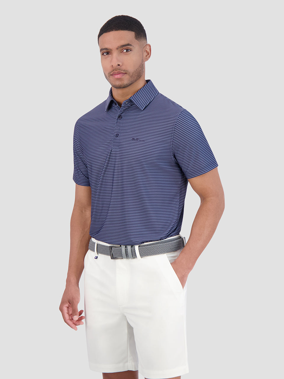 Ben Sherman Mini Stripes Tech Jersey Sports Fit Polo Shirts Navy | OCAL92580