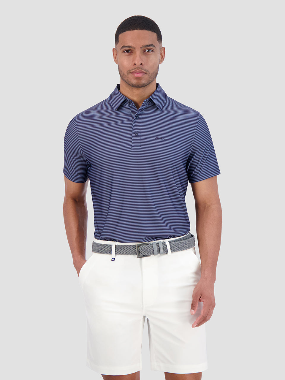 Ben Sherman Mini Stripes Tech Jersey Sports Fit Polo Shirts Navy | OCAL92580