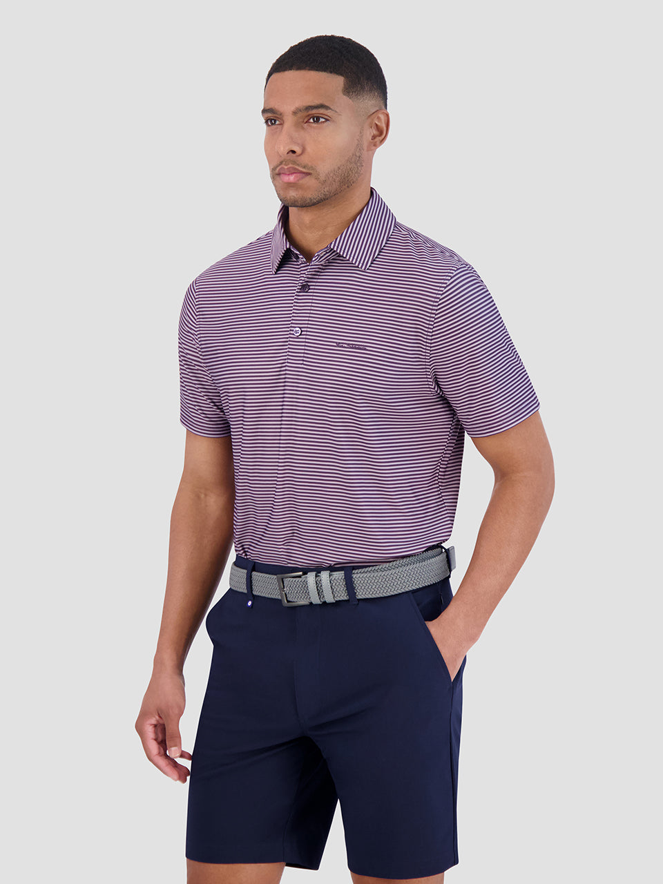 Ben Sherman Mini Stripes Tech Jersey Sports Fit Polo Shirts Purple | PCFT81406