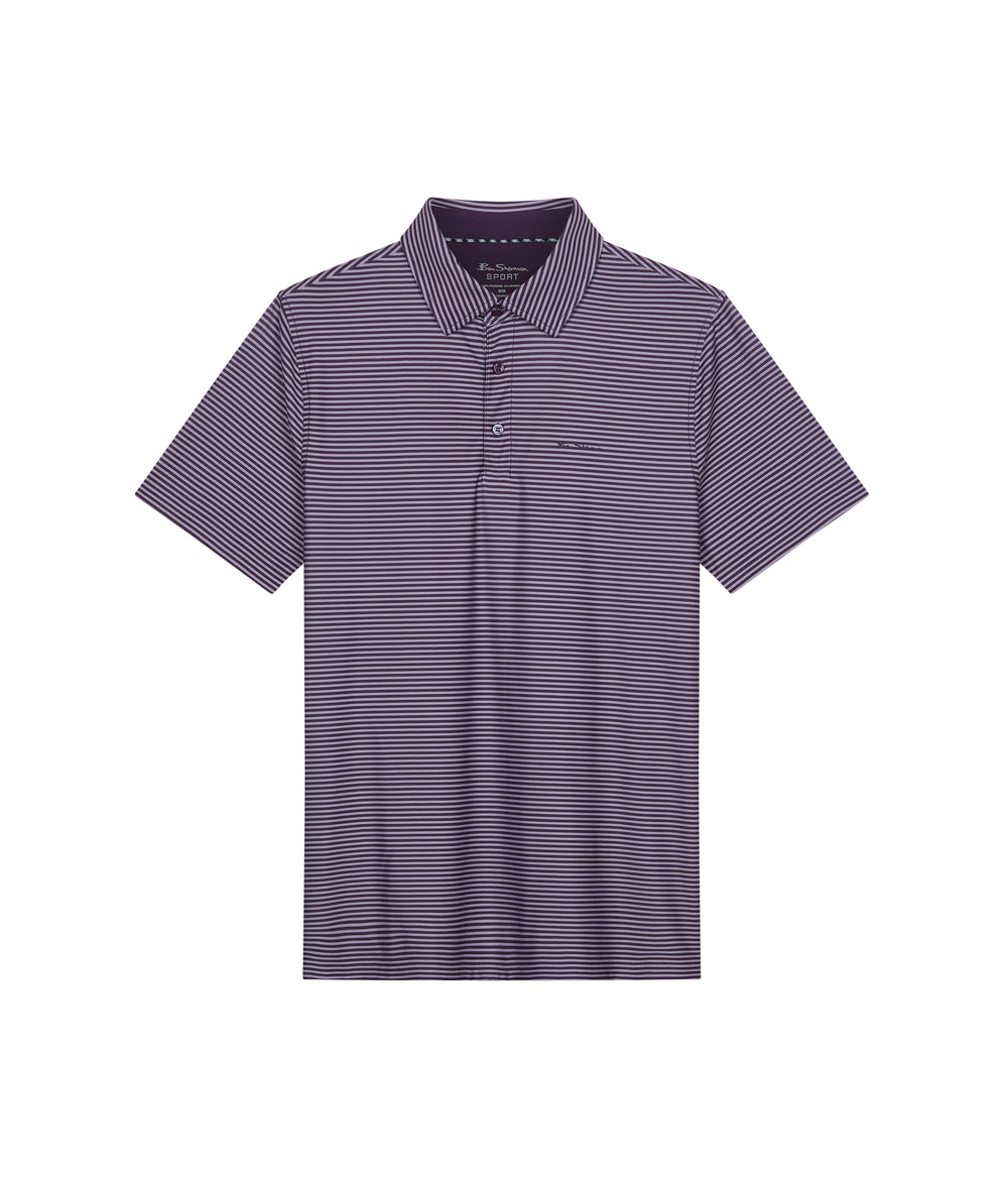 Ben Sherman Mini Stripes Tech Jersey Sports Fit Polo Shirts Purple | PCFT81406