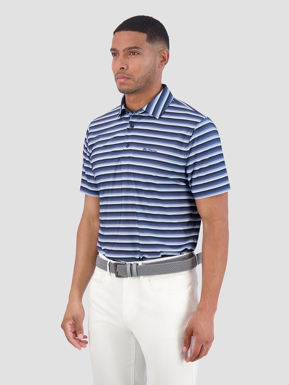 Ben Sherman Multi Stripe Tech Jersey Sports Fit Polo Shirts Navy | ELUA68250