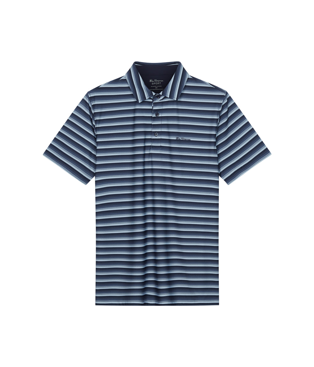 Ben Sherman Multi Stripe Tech Jersey Sports Fit Polo Shirts Navy | ELUA68250