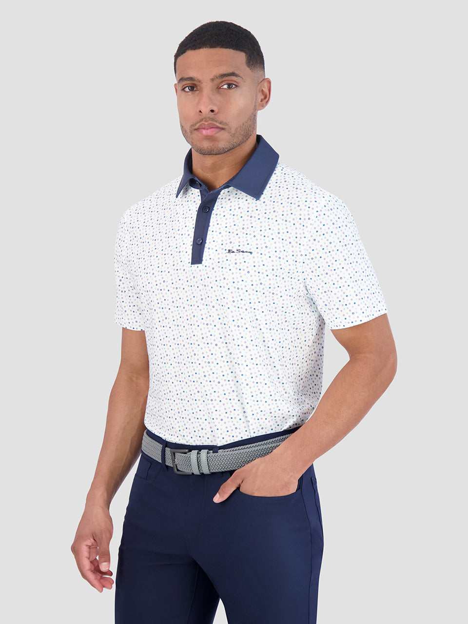 Ben Sherman Polka Dots Tech Jersey Sports Fit Polo Shirts White | QMGX39164