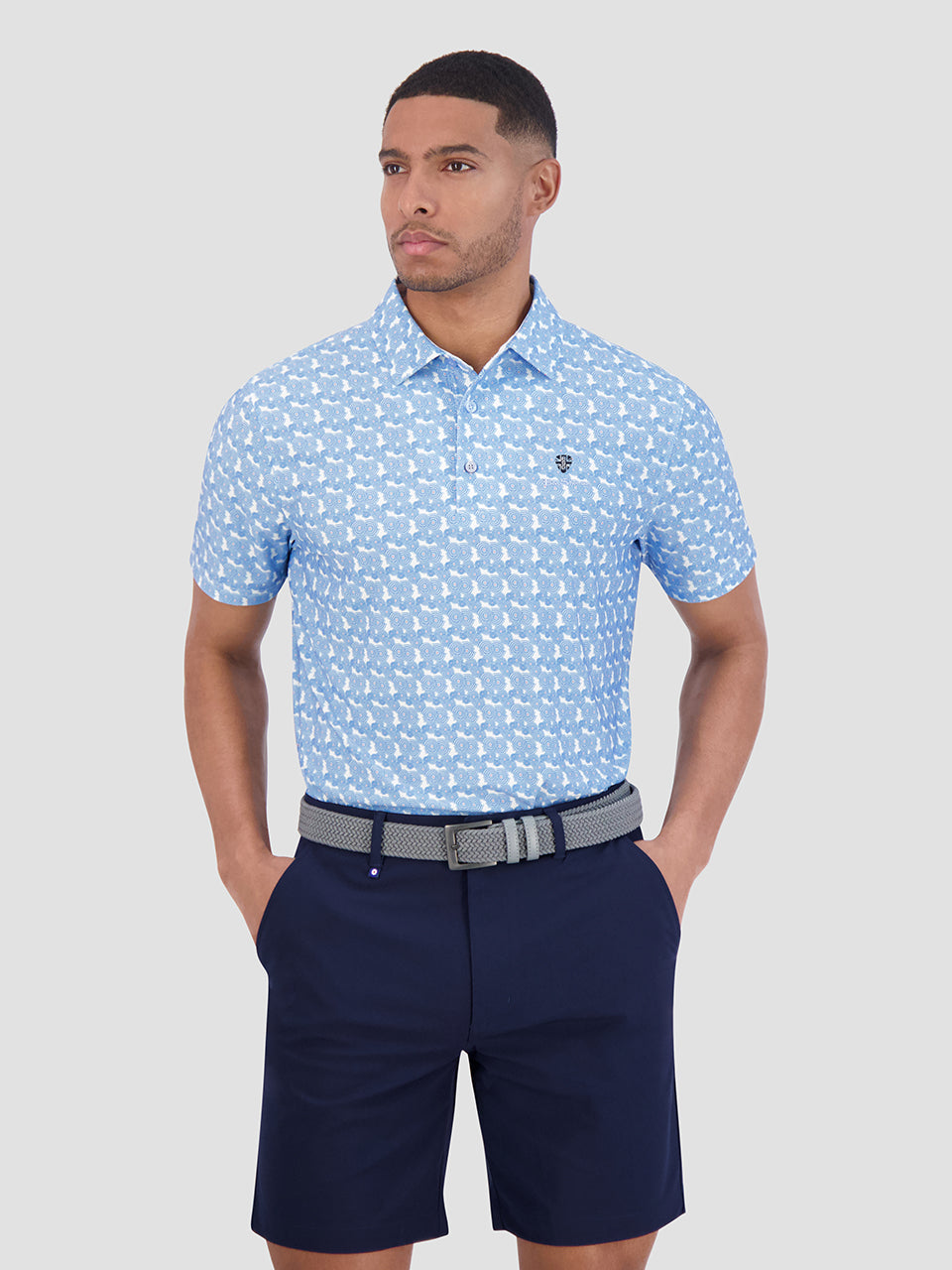 Ben Sherman Psychedelic Helmet Tech Jersey Sports Fit Polo Shirts Blue | PMNB45897