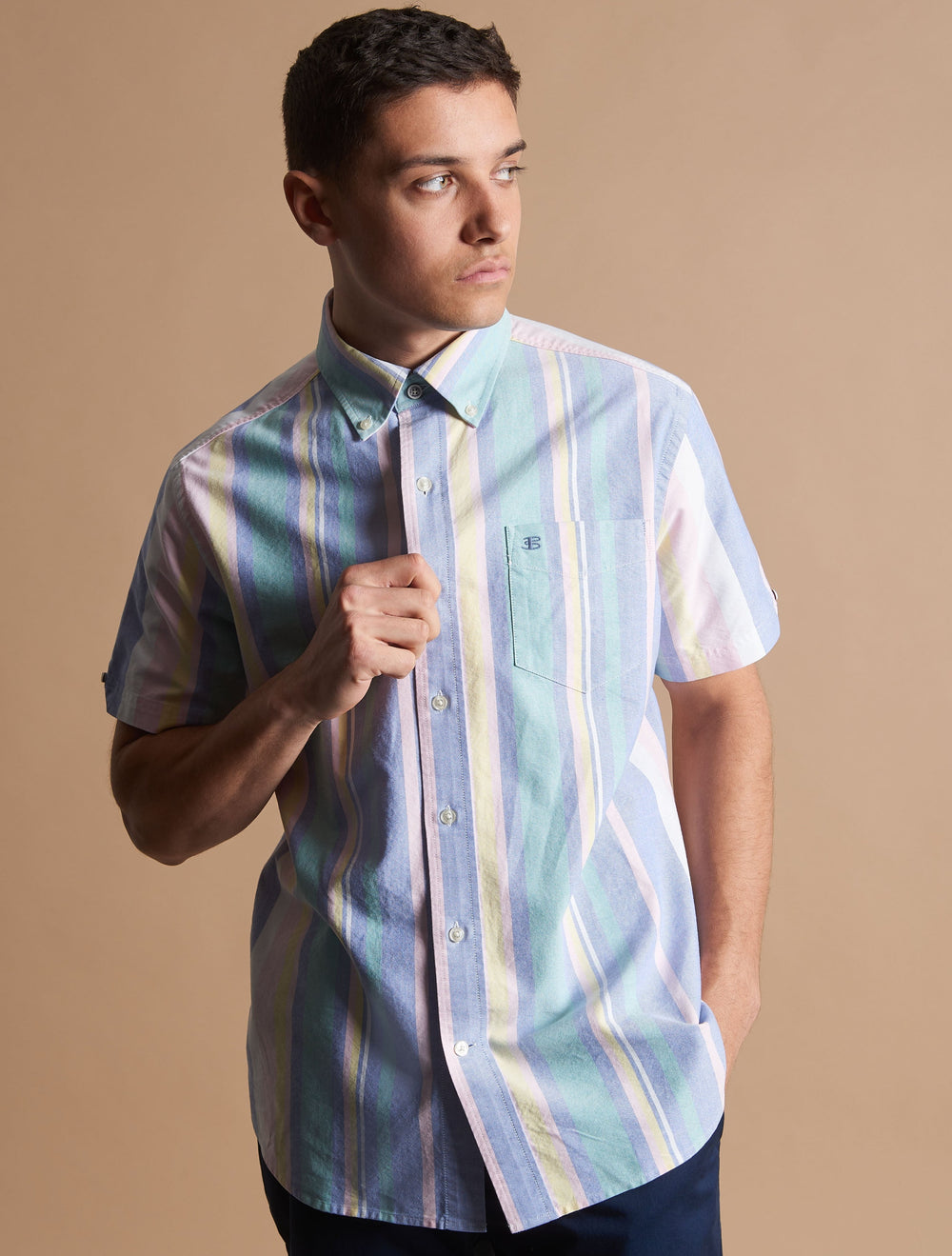 Ben Sherman Short Sleeve Brighton Oxford Organic Stripe Shirts Multicolor Stripes | QSMI07135