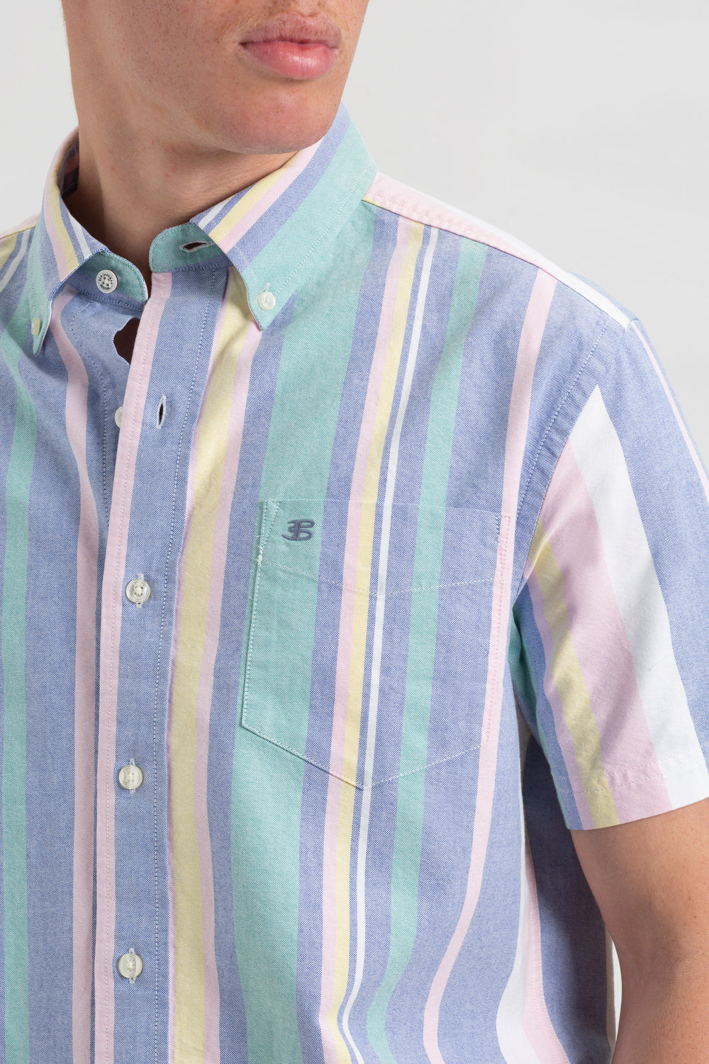 Ben Sherman Short Sleeve Brighton Oxford Organic Stripe Shirts Multicolor Stripes | QSMI07135