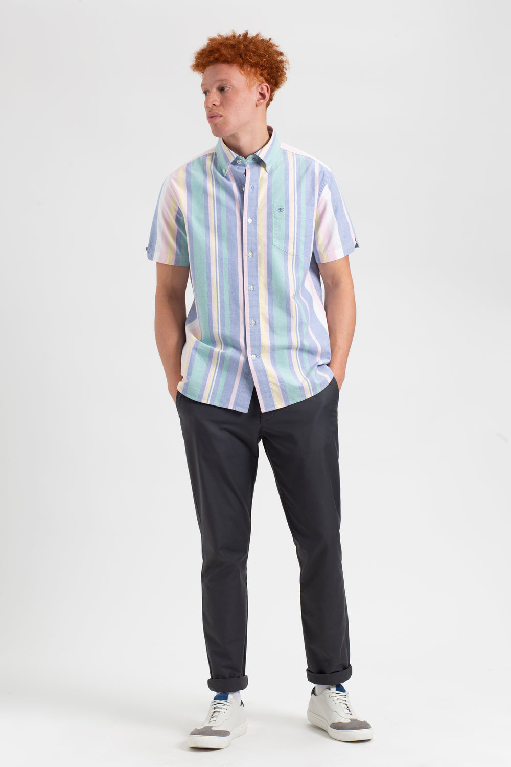 Ben Sherman Short Sleeve Brighton Oxford Organic Stripe Shirts Multicolor Stripes | QSMI07135