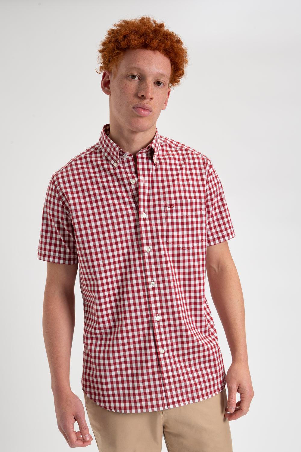 Ben Sherman Short Sleeve House Poplin Gingham Shirts Burgundy | SPMR78039