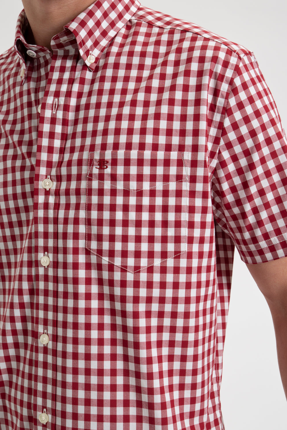 Ben Sherman Short Sleeve House Poplin Gingham Shirts Burgundy | SPMR78039