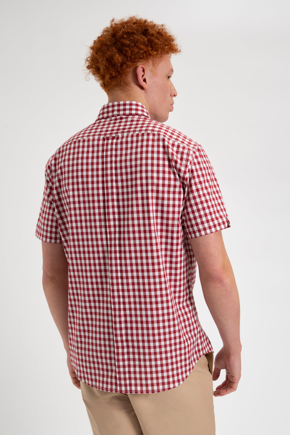 Ben Sherman Short Sleeve House Poplin Gingham Shirts Burgundy | SPMR78039