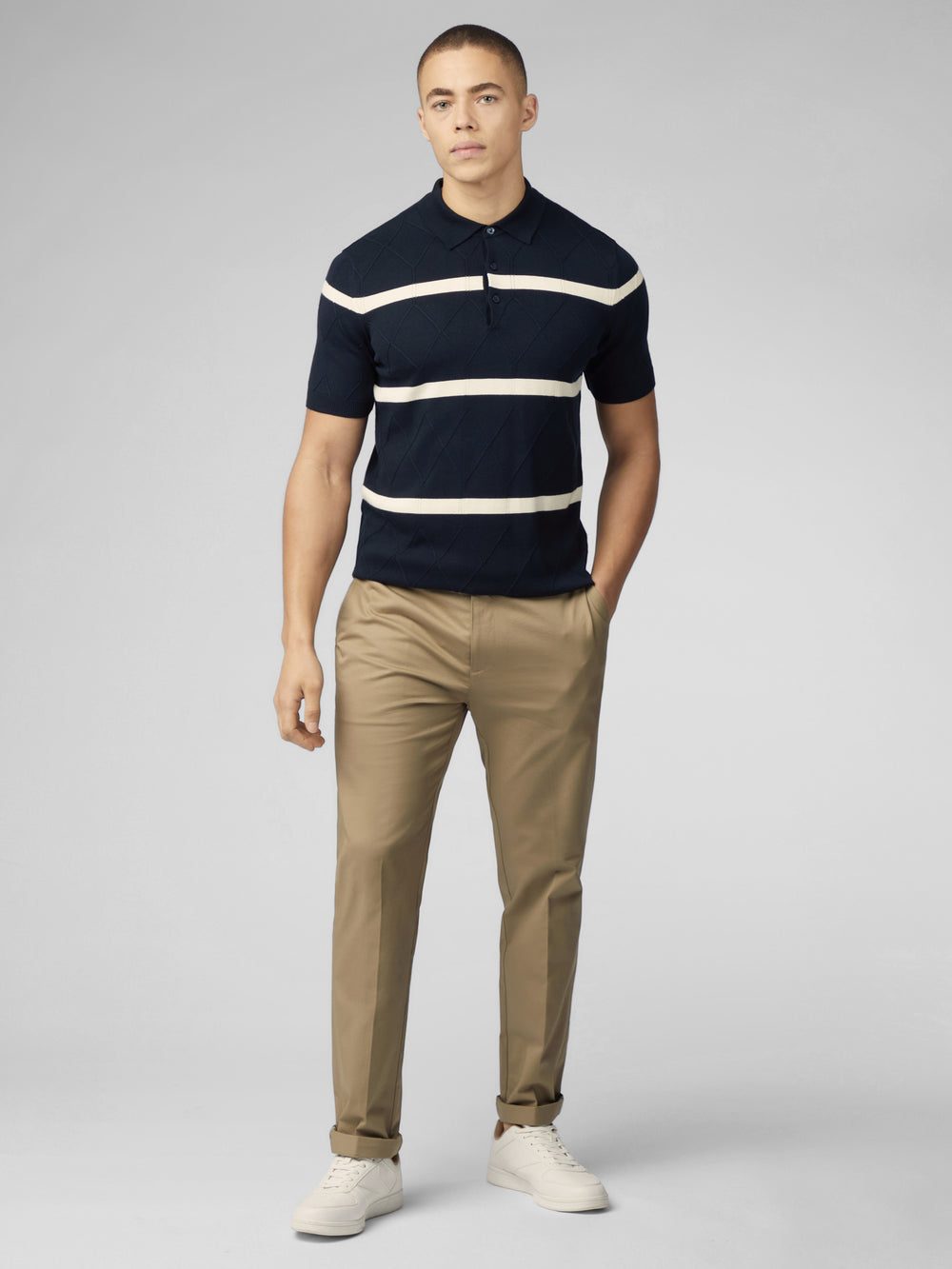 Ben Sherman Signature Argyle Stripe Polo Knitwear Navy | IBJE36401