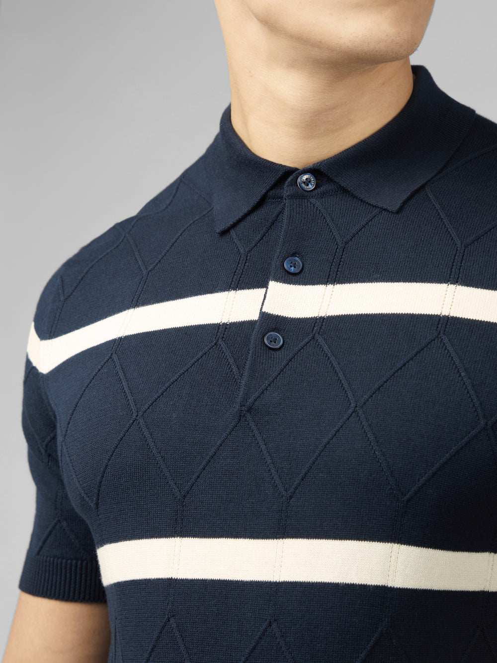 Ben Sherman Signature Argyle Stripe Polo Knitwear Navy | IBJE36401