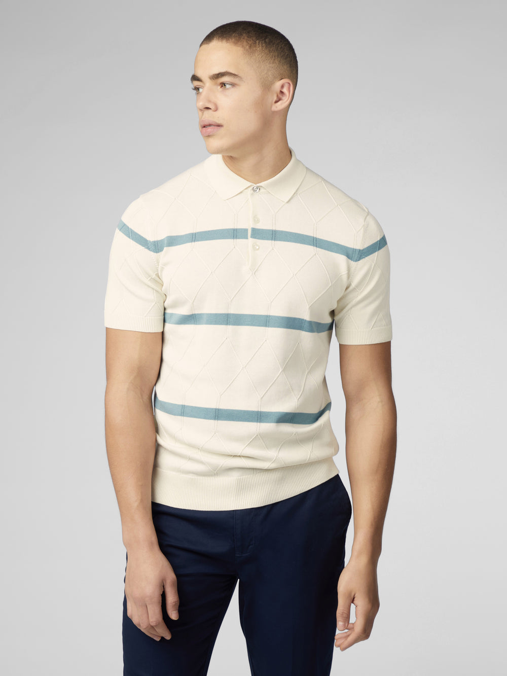 Ben Sherman Signature Argyle Stripe Polo Knitwear White | FLTU36172