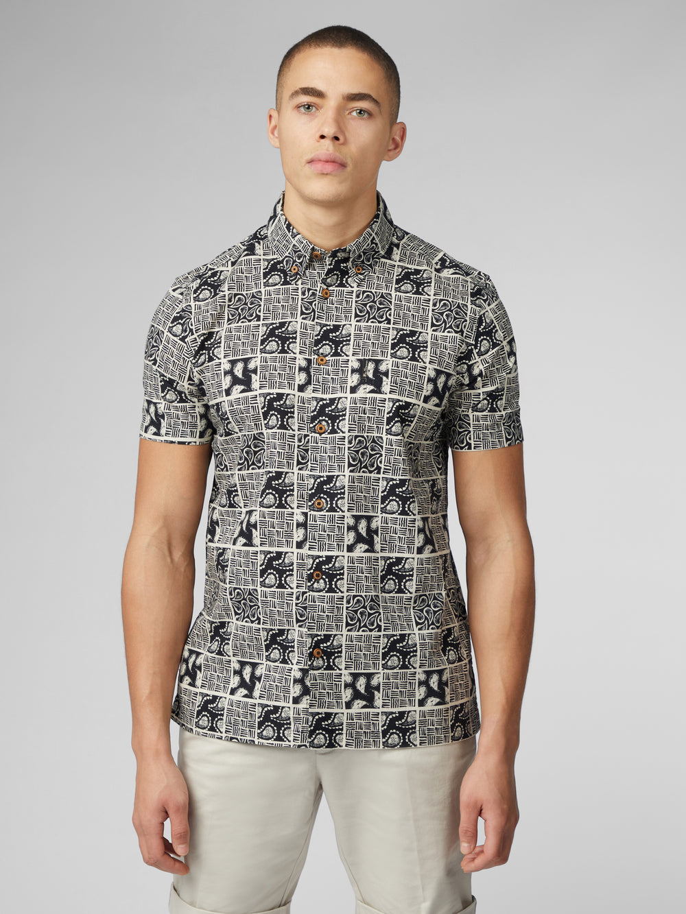 Ben Sherman Signature Checkerboard Paisley Print Shirts Black | UACK80371