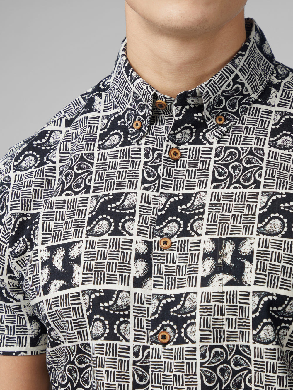 Ben Sherman Signature Checkerboard Paisley Print Shirts Black | UACK80371