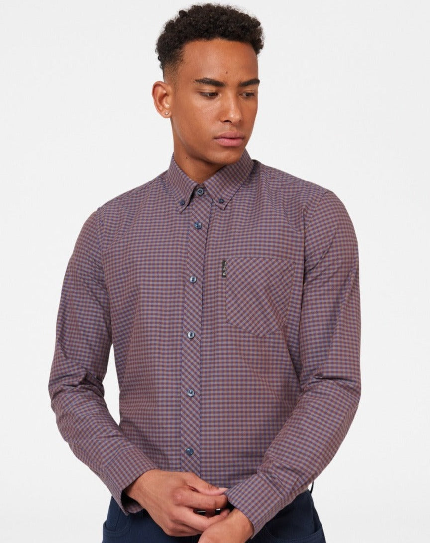 Ben Sherman Signature Gingham Long-Sleeve Shirts Purple | DFAV20613