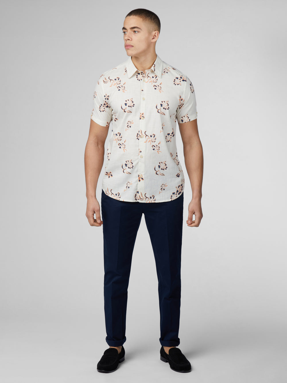 Ben Sherman Signature Linear Floral Shirts White | HXWV08926