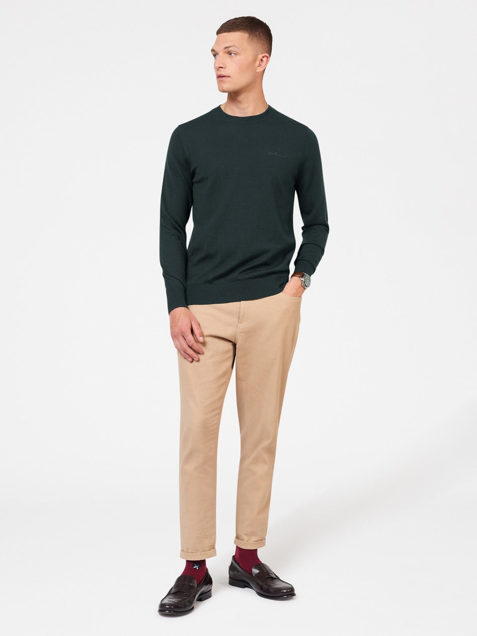 Ben Sherman Signature Merino Crewneck Knitwear Dark Green | ICBQ34901