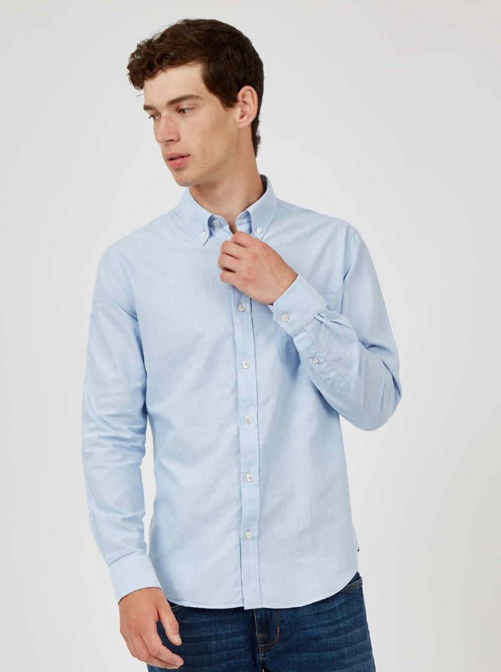 Ben Sherman Signature Organic Long-Sleeve Oxford Shirts Blue | AOJZ78526