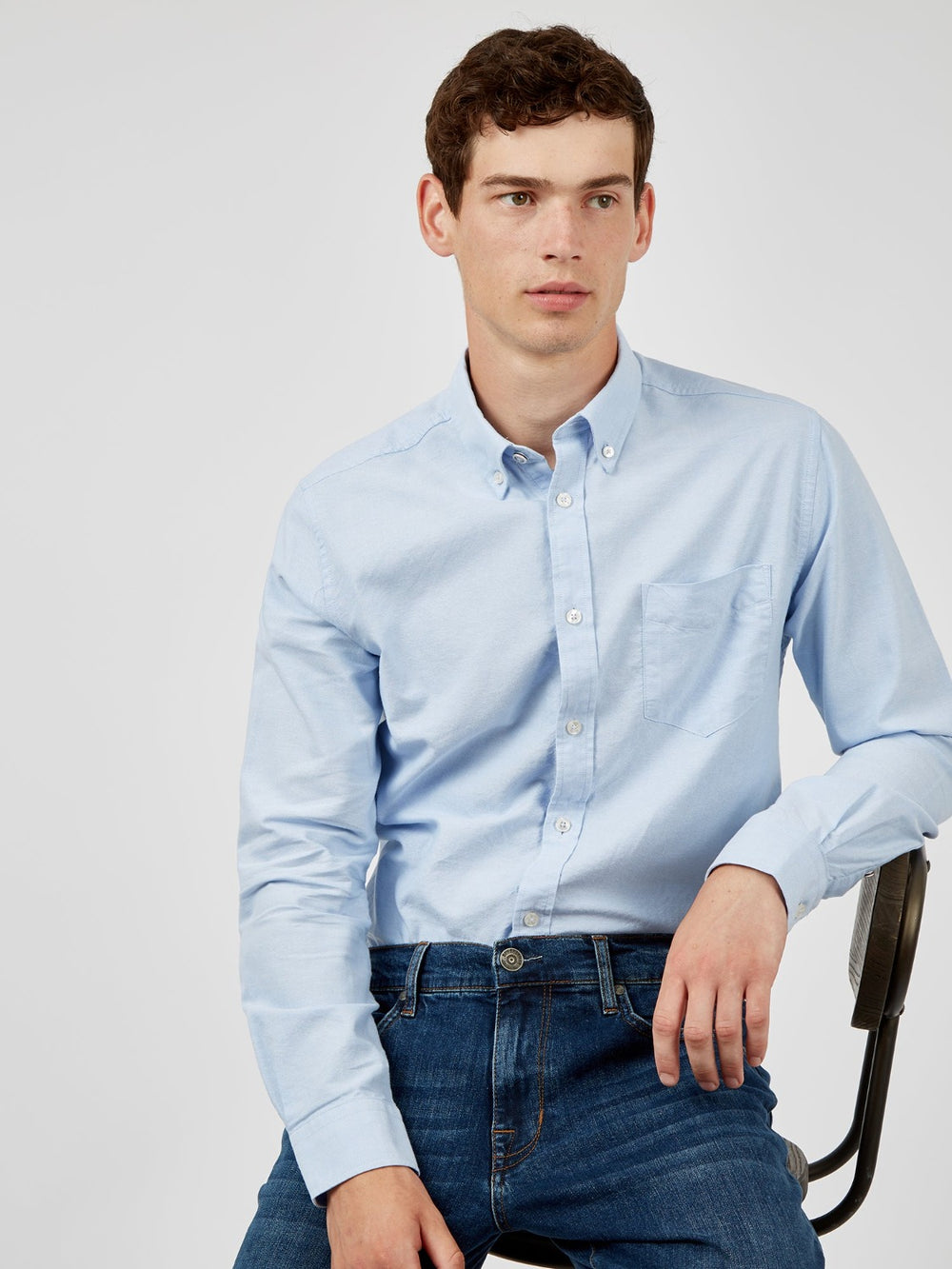 Ben Sherman Signature Organic Long-Sleeve Oxford Shirts Blue | AOJZ78526