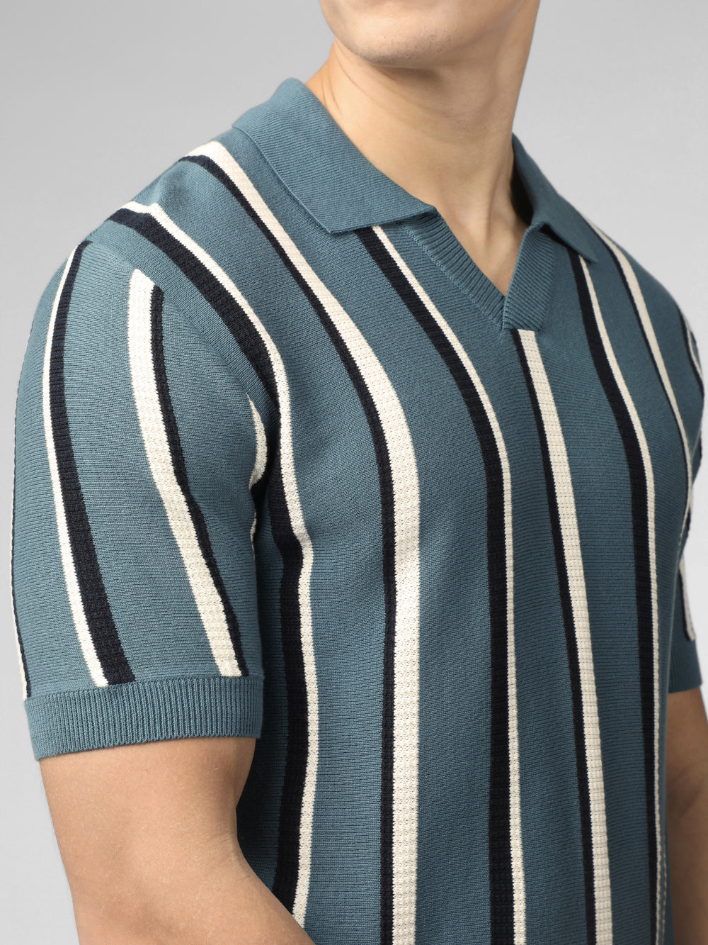 Ben Sherman Signature Vertical Stripe Open Neck Polo Knitwear Turquoise | HJSC58631