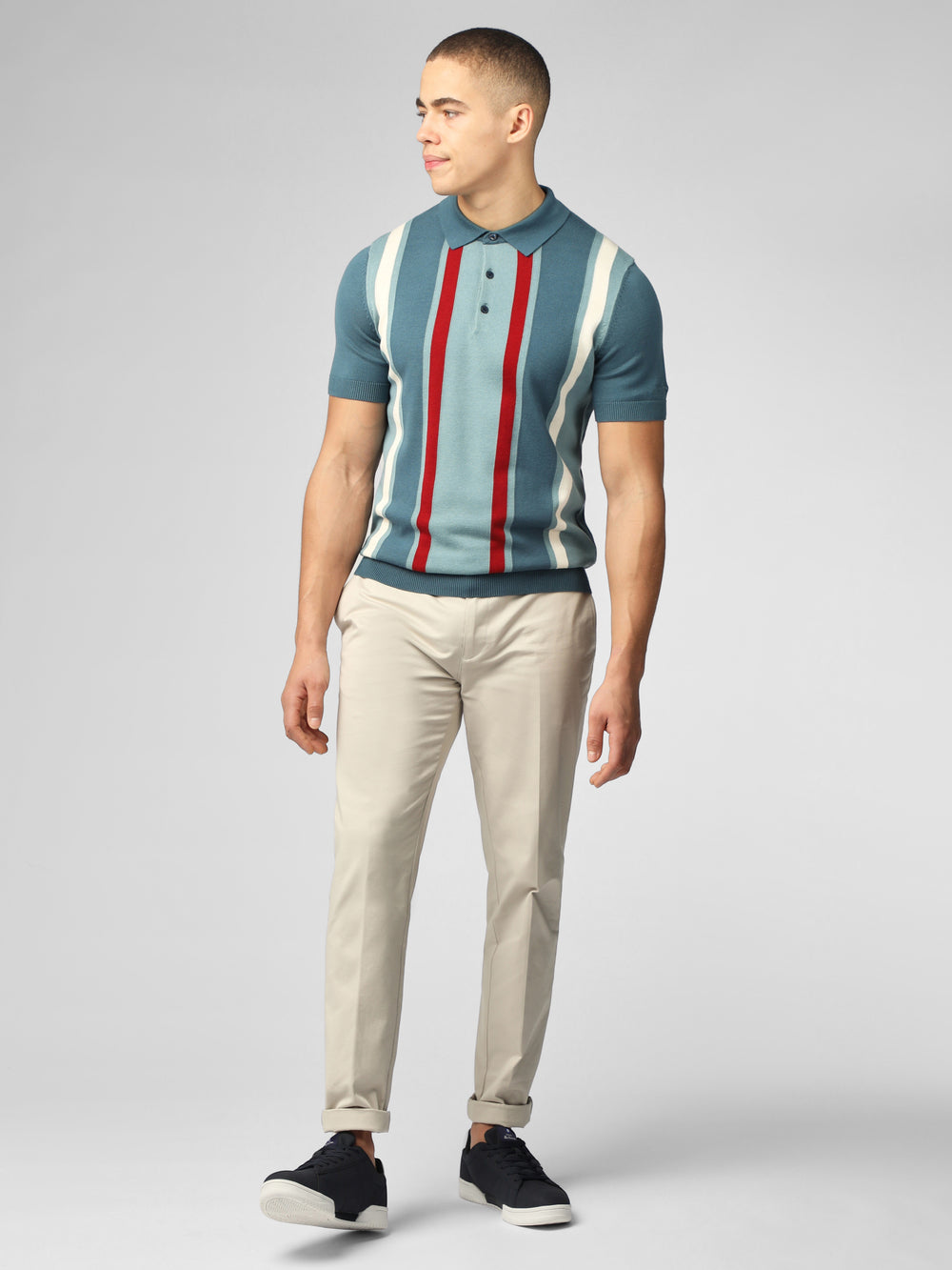 Ben Sherman Signature Vertical Stripe Polo Knitwear Turquoise | QDPL26834