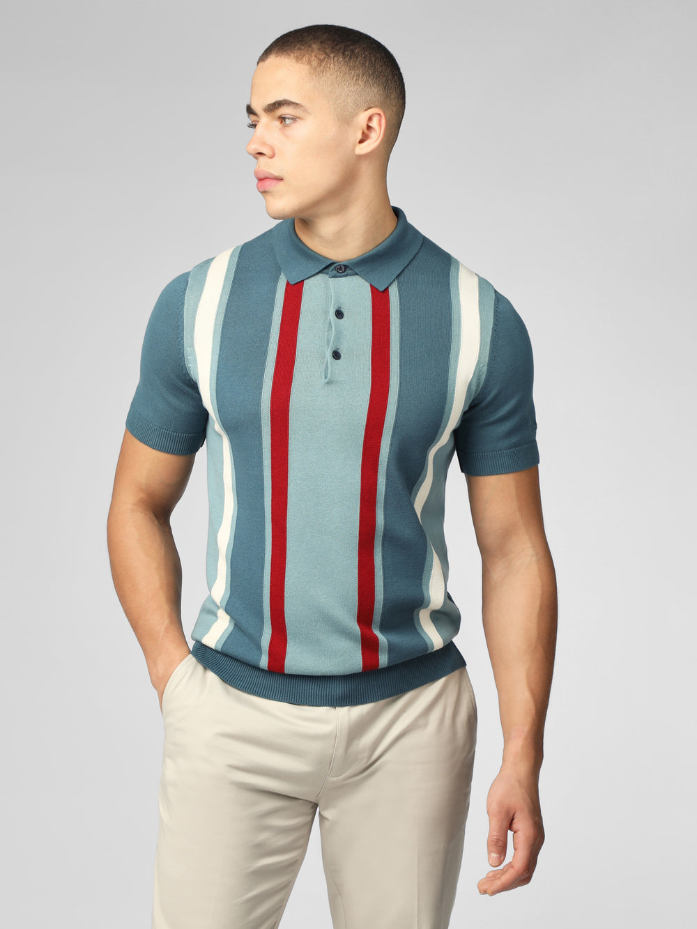 Ben Sherman Signature Vertical Stripe Polo Knitwear Turquoise | QDPL26834