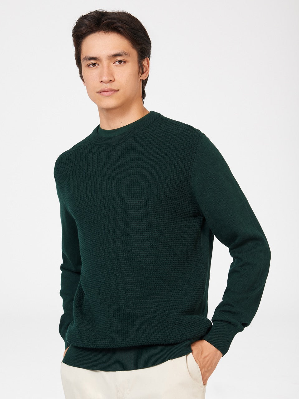 Ben Sherman Textured Crewneck Knitwear Dark Green | REQY76914