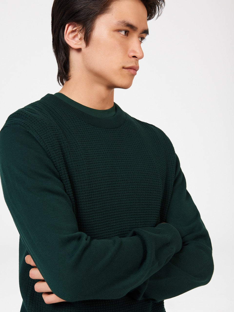 Ben Sherman Textured Crewneck Knitwear Dark Green | REQY76914